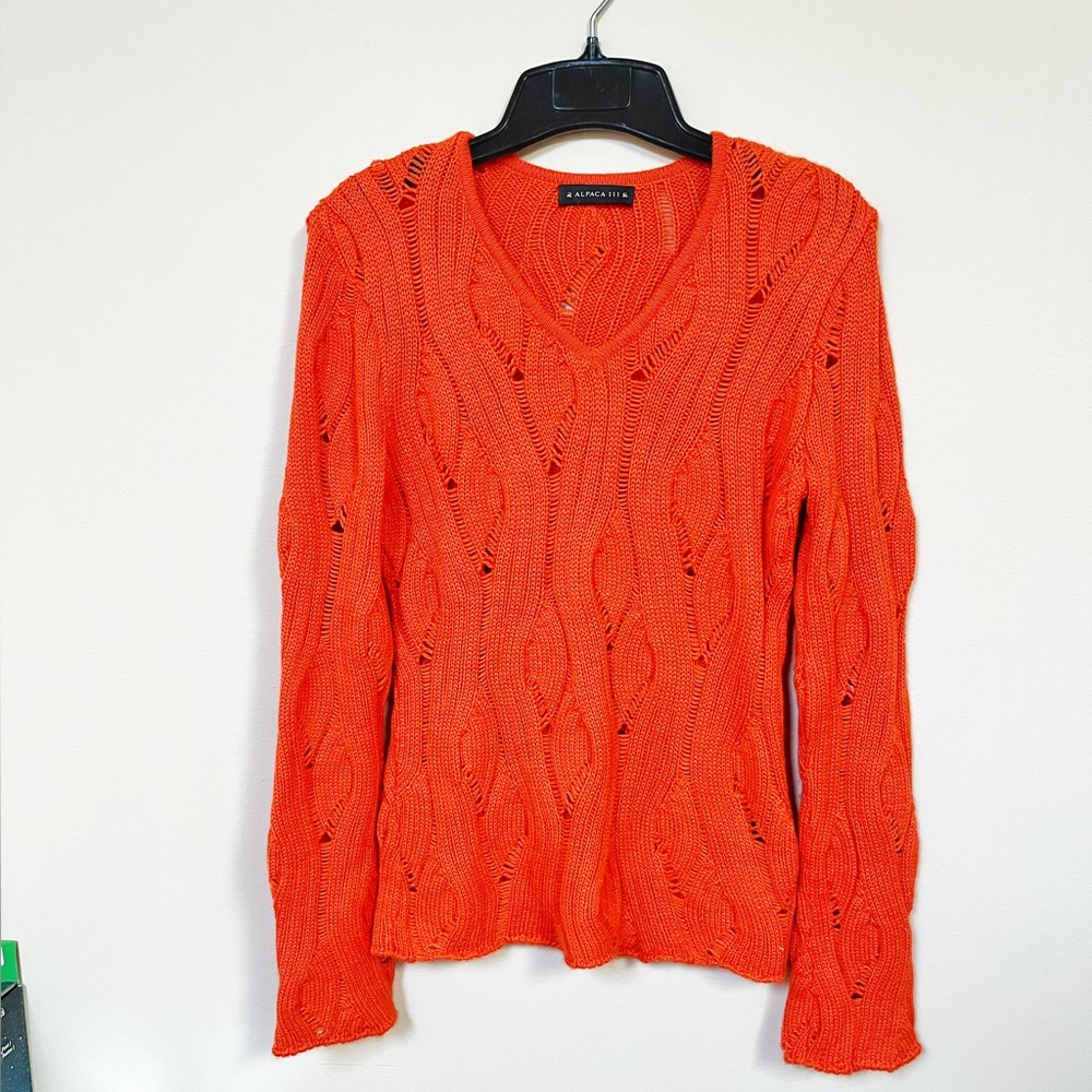 Alpaca 111 Orange Cable Knit Baby Alpaca Sweater medium